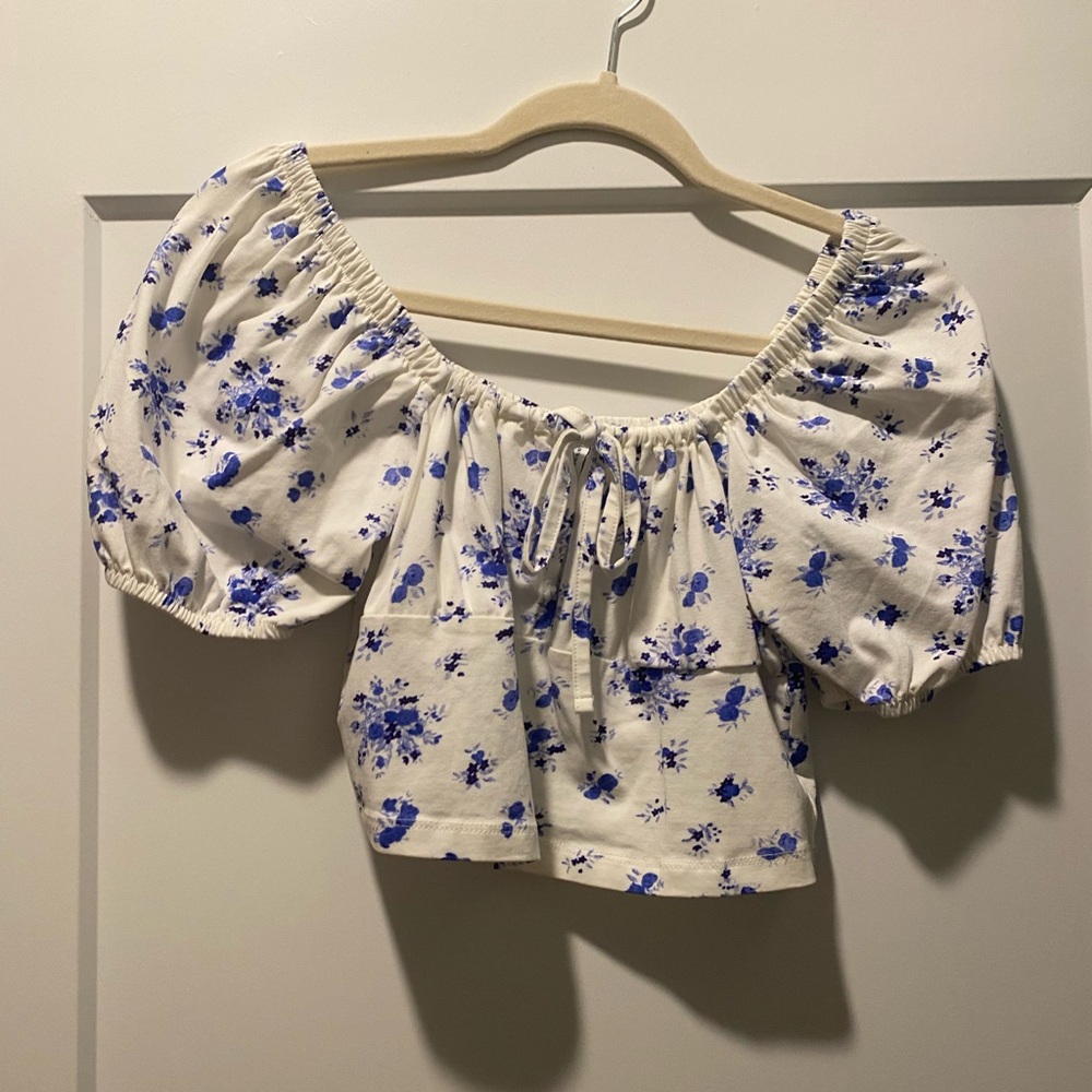 ASOS Blue Floral Puff Sleeve Blouse